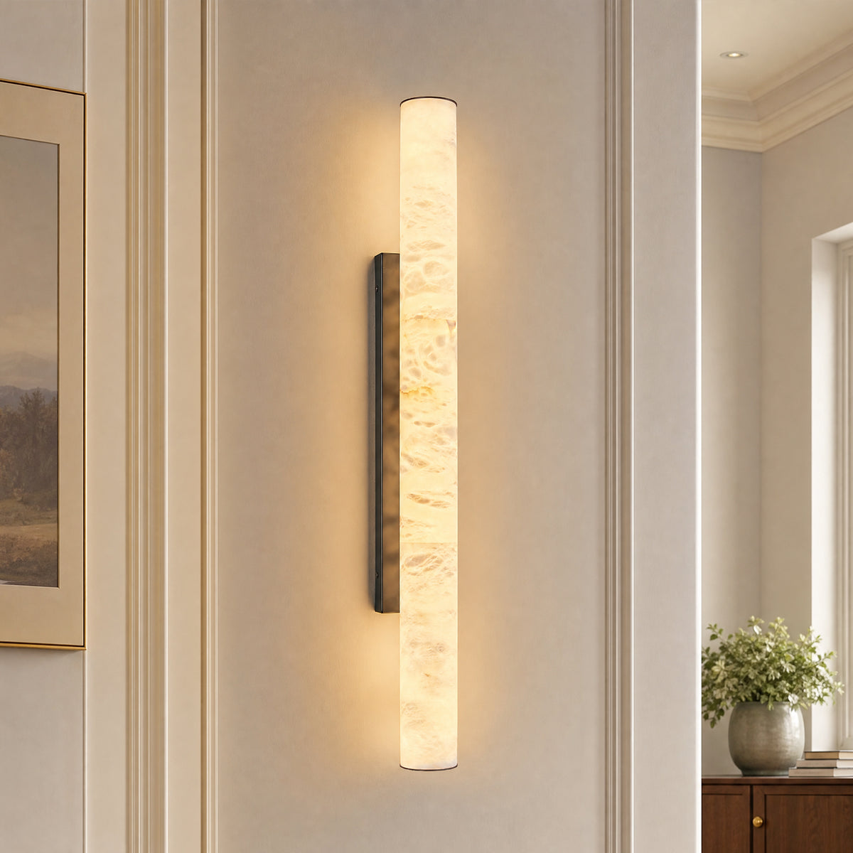 Slim Cylinder Natural Stone Alabaster LED Wall Light for Hallways