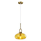 Minimalist Oval Shaped Glass Pendant Light with U-shaped Brass Handle