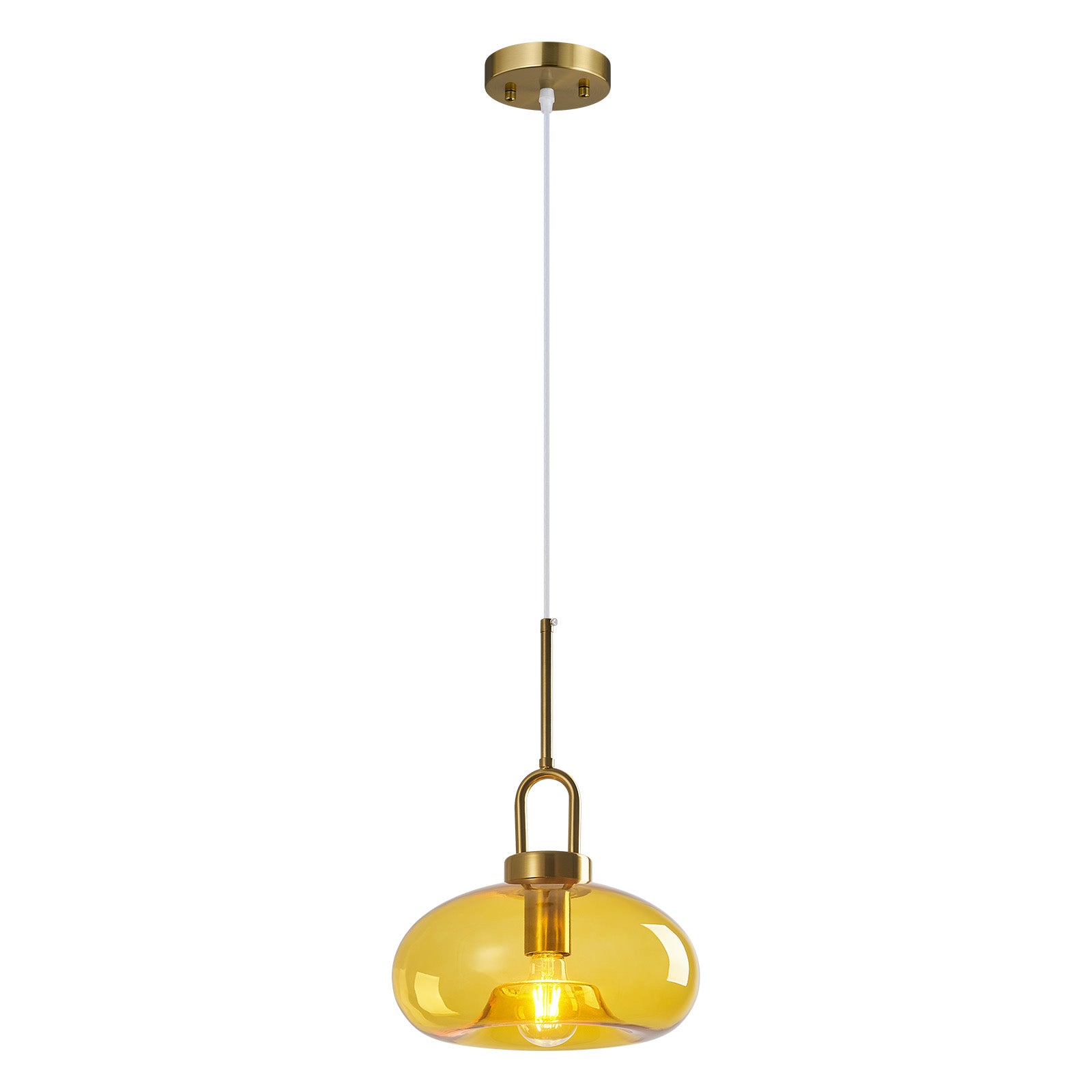 Minimalist Oval Shaped Glass Pendant Light with U-shaped Brass Handle