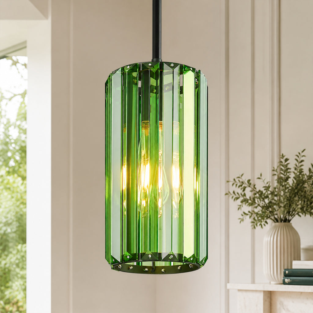 Minimalist Vertical Faceted Crystal Cylinder Pendant Light