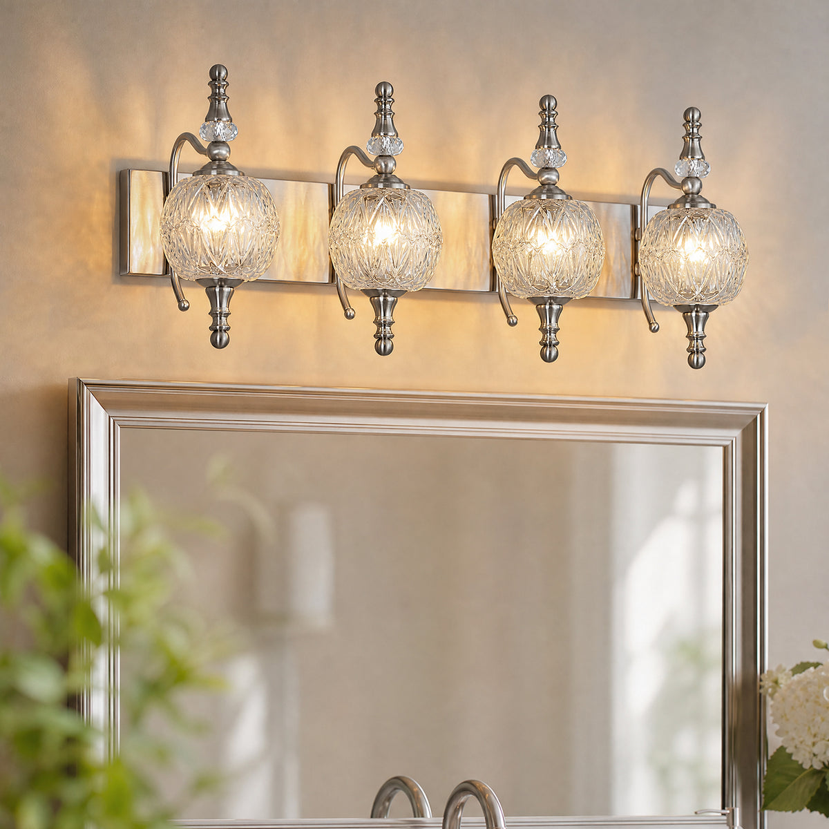 Classic Vintage Round Textured Glass Bathroom Vanity Light