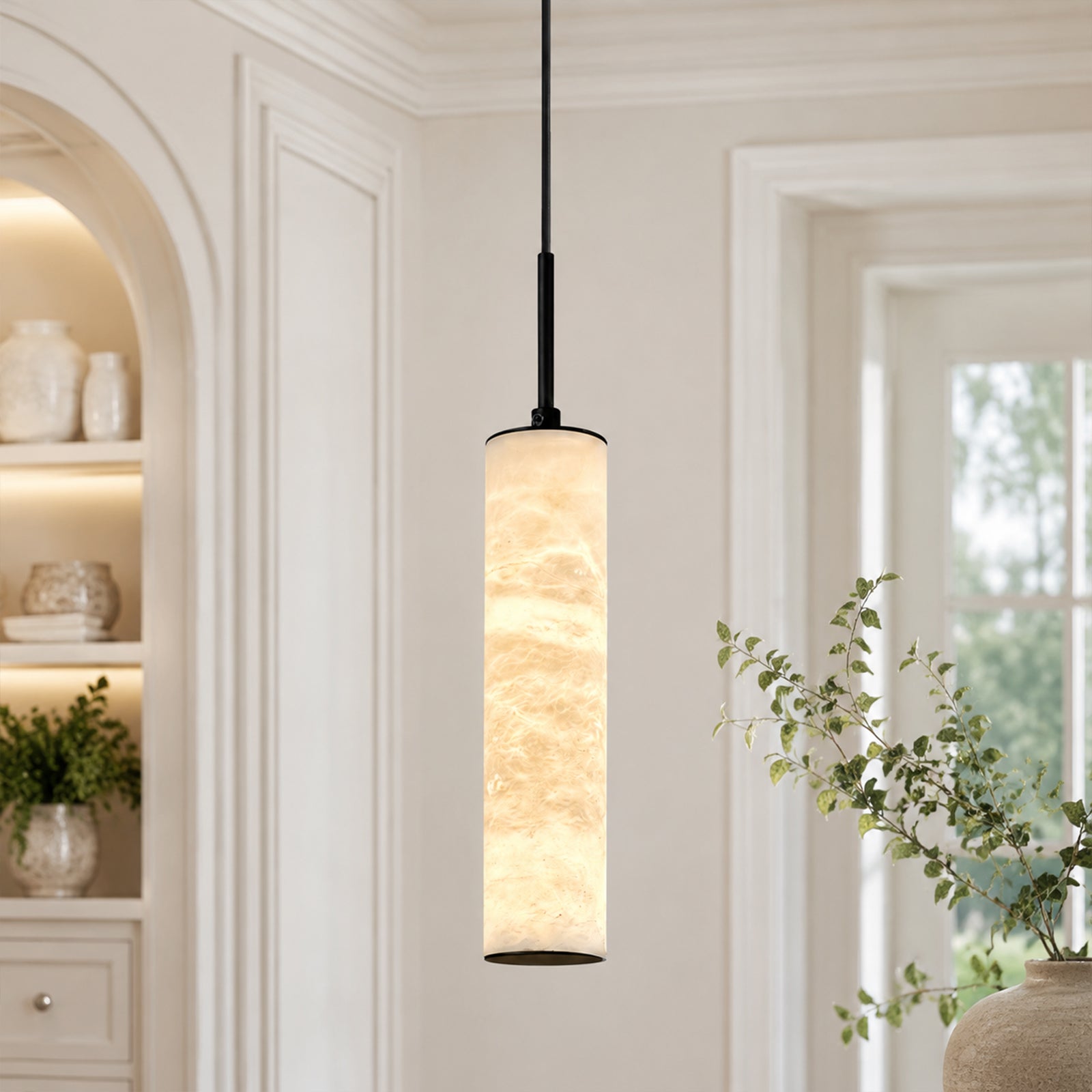 Natural Alabaster Marble Long Tube LED Pendant Light