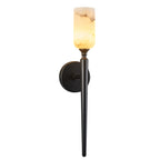 Modern Transitional Candle-Shaped Natural Alabaster Stone Wall Sconce