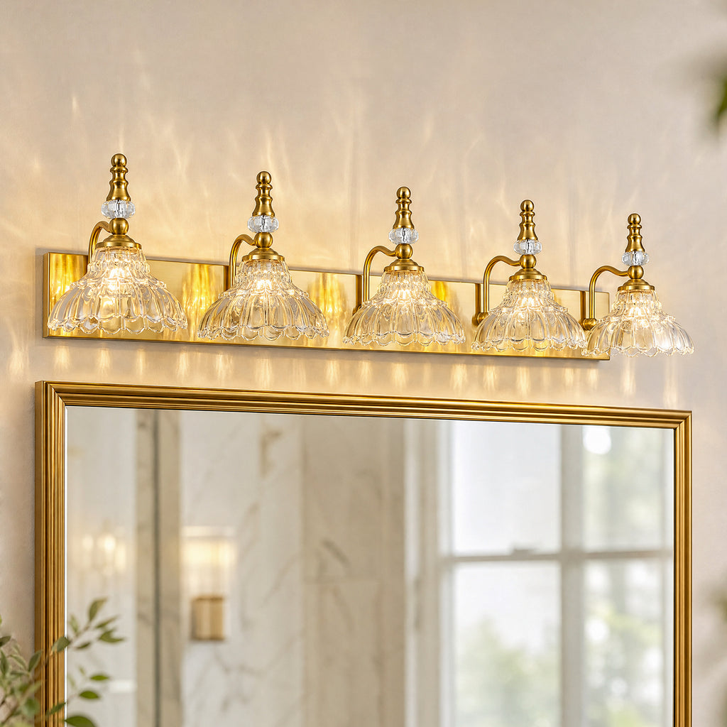 Vintage Clear Flower Glass Shade  Bathroom Vanity