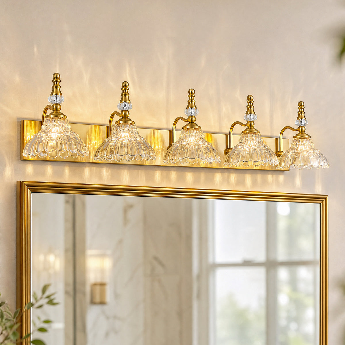 Vintage Clear Flower Glass Shade  Bathroom Vanity