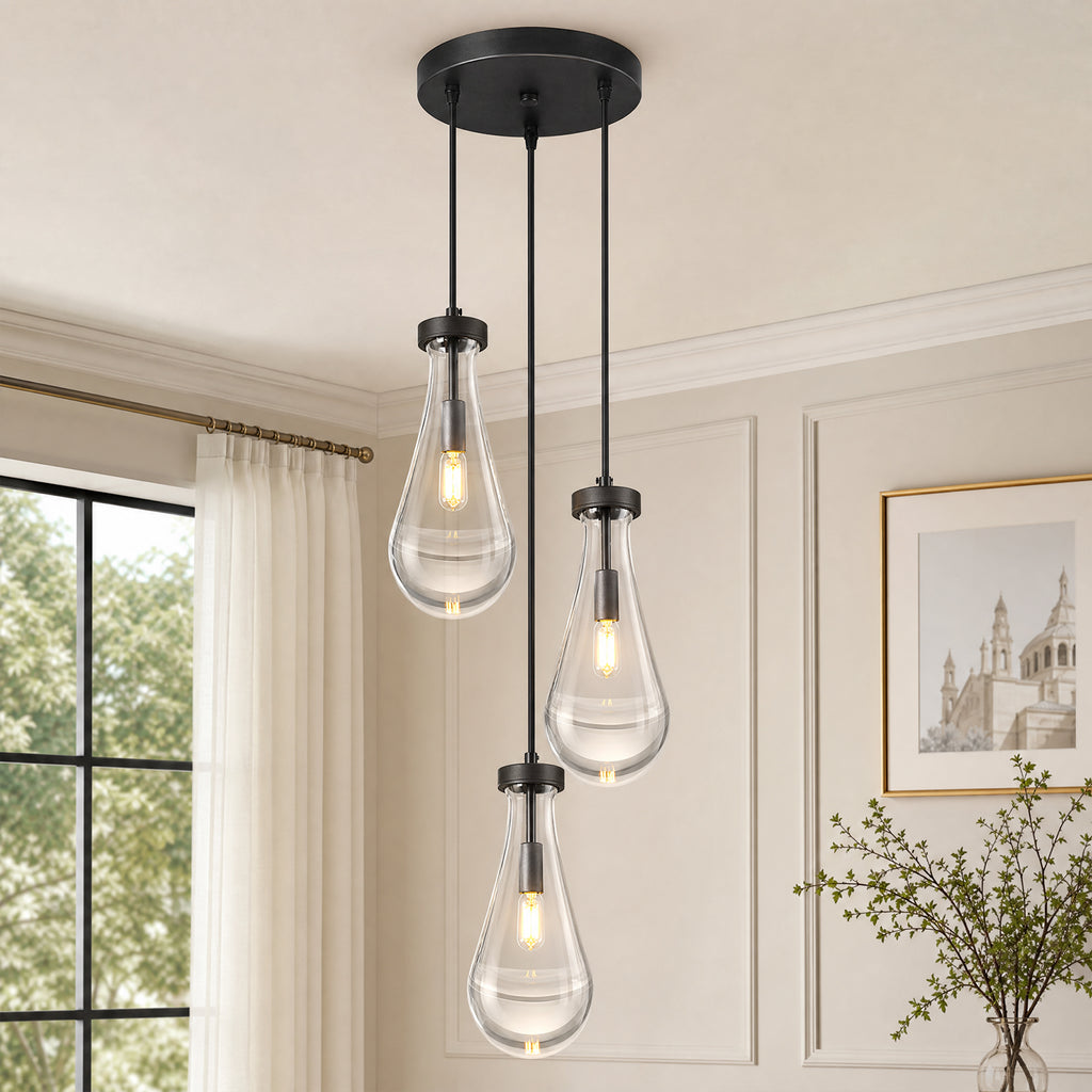 Raindrop Clear Solid Glass Adjustable Suspension Cord Pendant Light