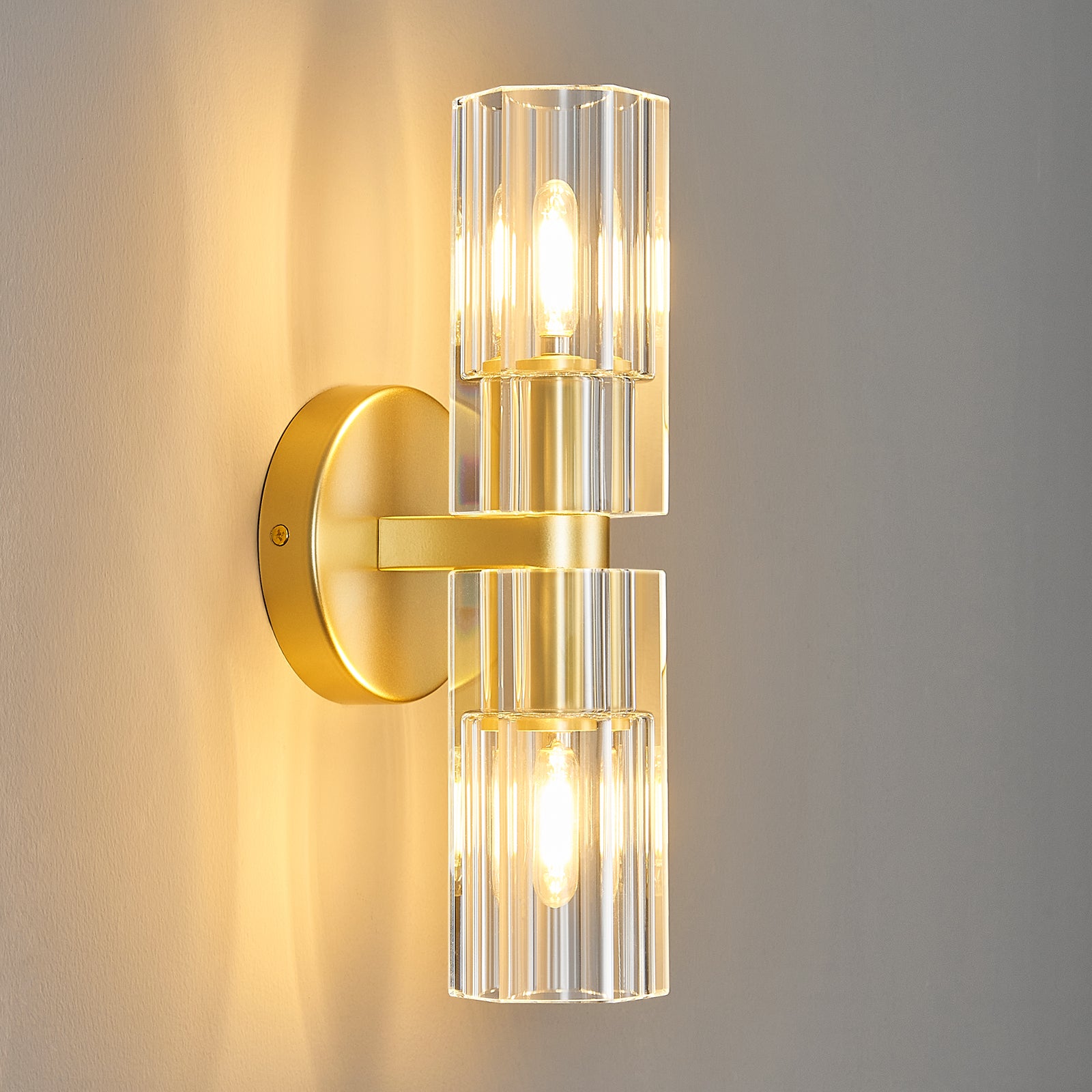 Modern Luxury Vertical Double Cylinder Fluted Crystal Wall Sconce