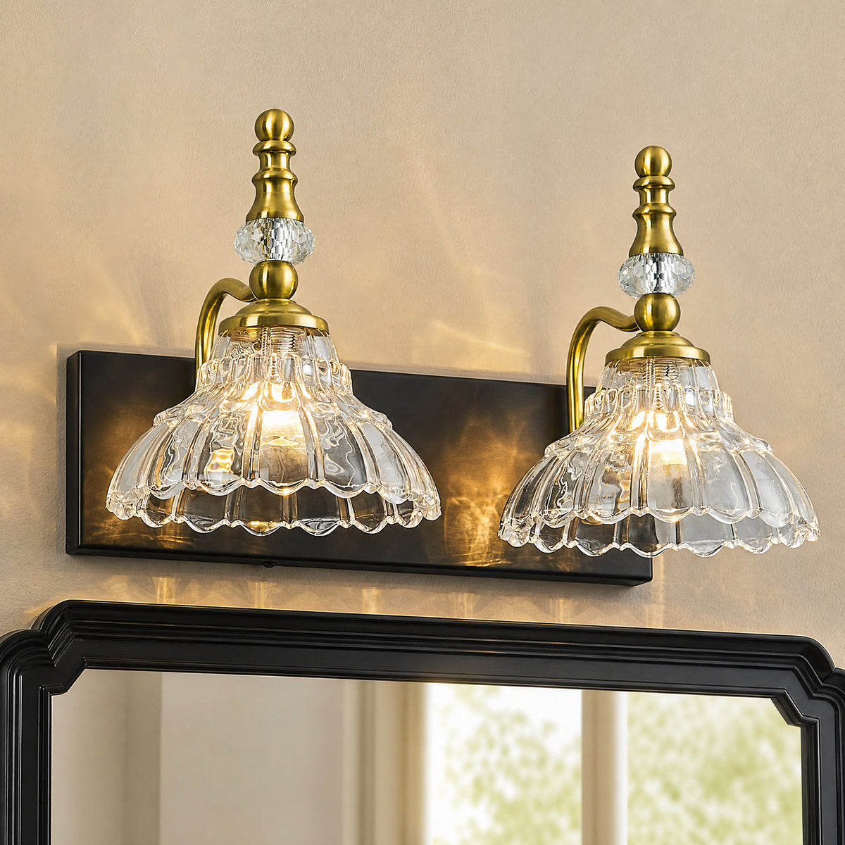 Vintage Clear Flower Glass Shade  Bathroom Vanity