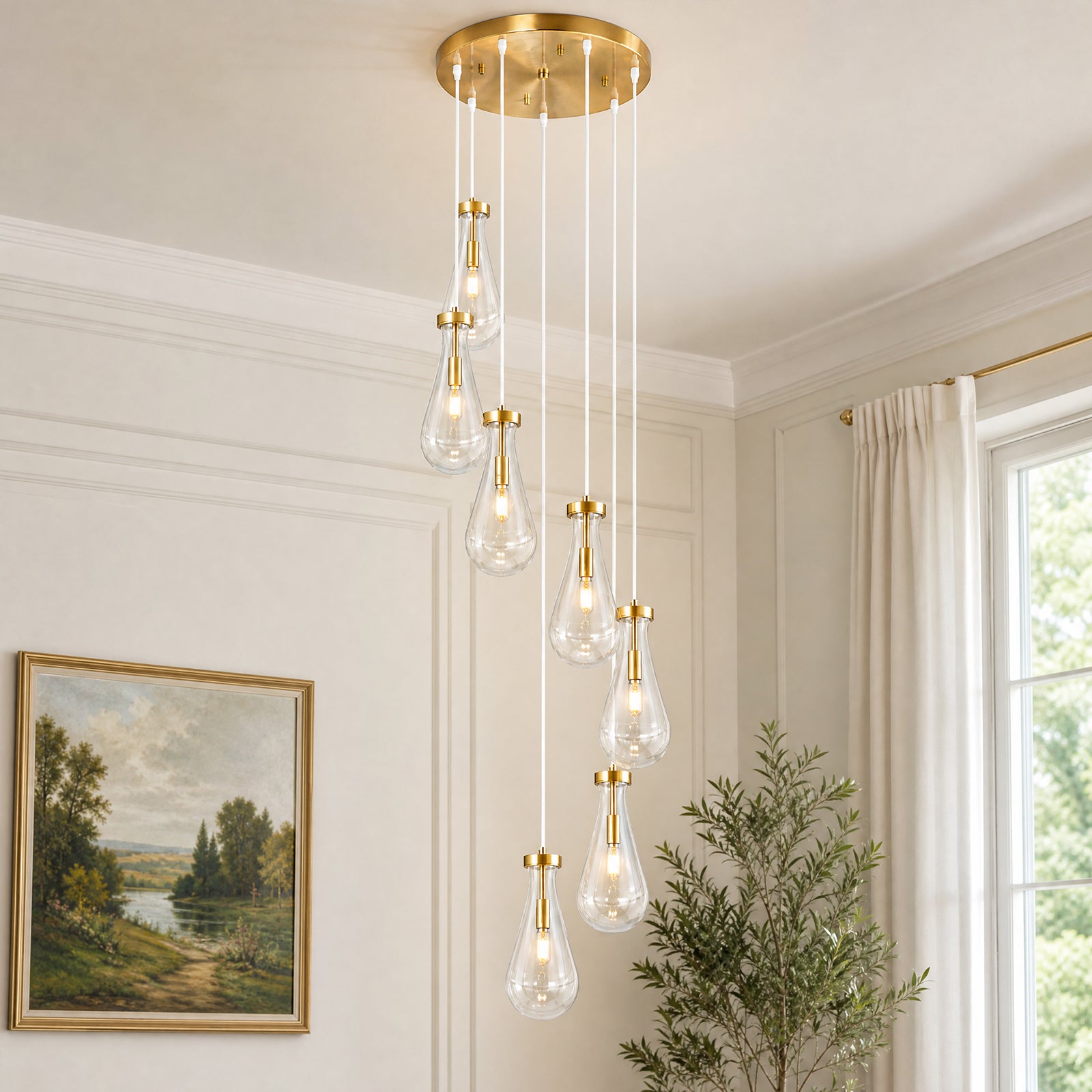 Raindrop Clear Solid Glass Adjustable Suspension Cord Pendant Light