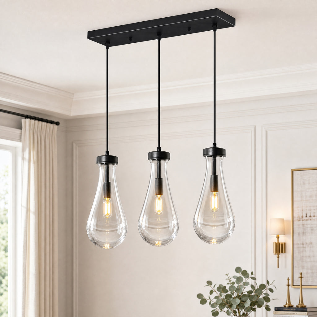 Raindrop Clear Solid Glass Adjustable Suspension Cord Pendant Light