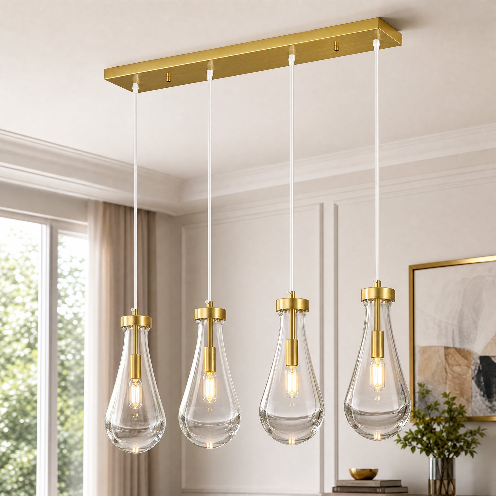 Raindrop Clear Solid Glass Adjustable Suspension Cord Pendant Light
