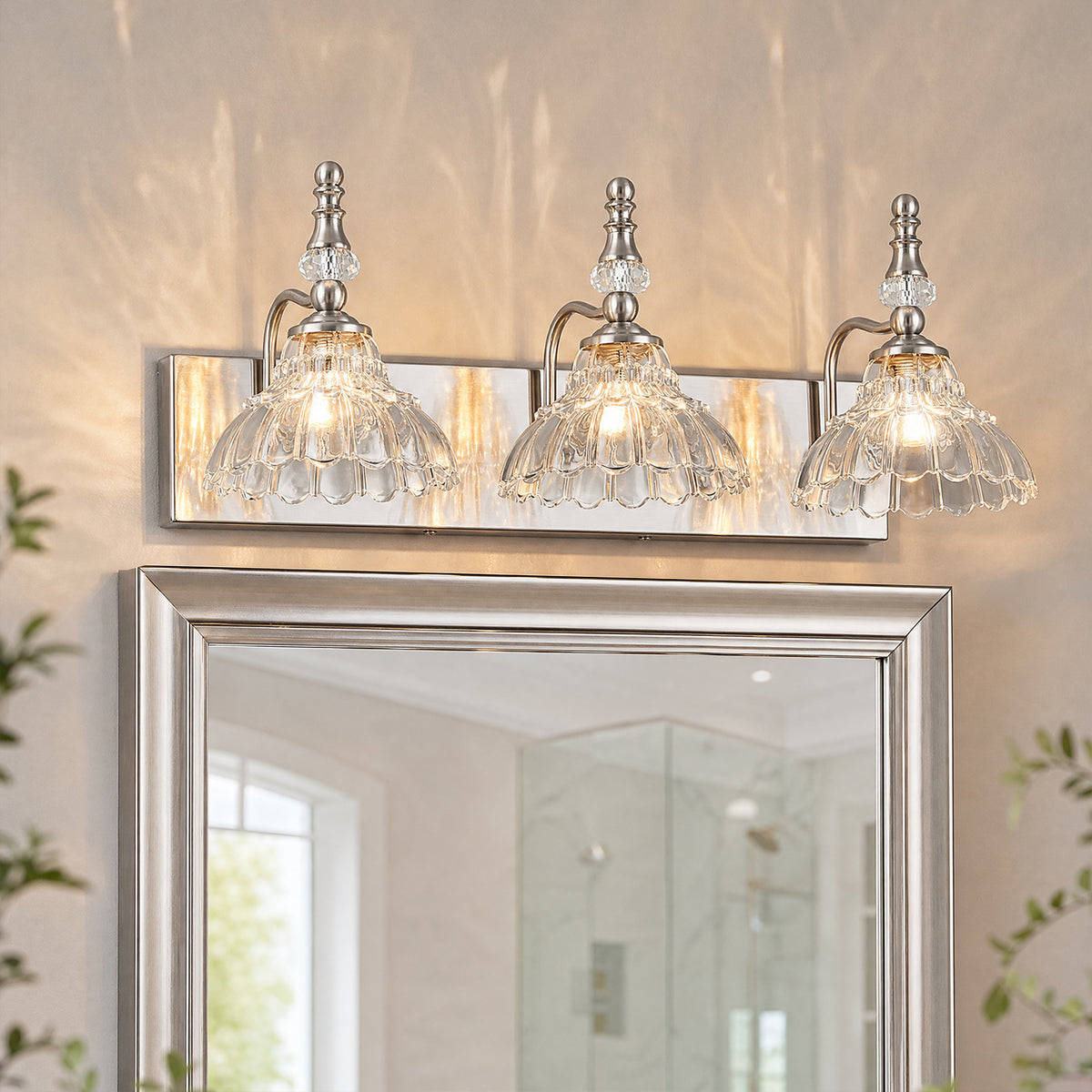 Vintage Clear Flower Glass Shade  Bathroom Vanity