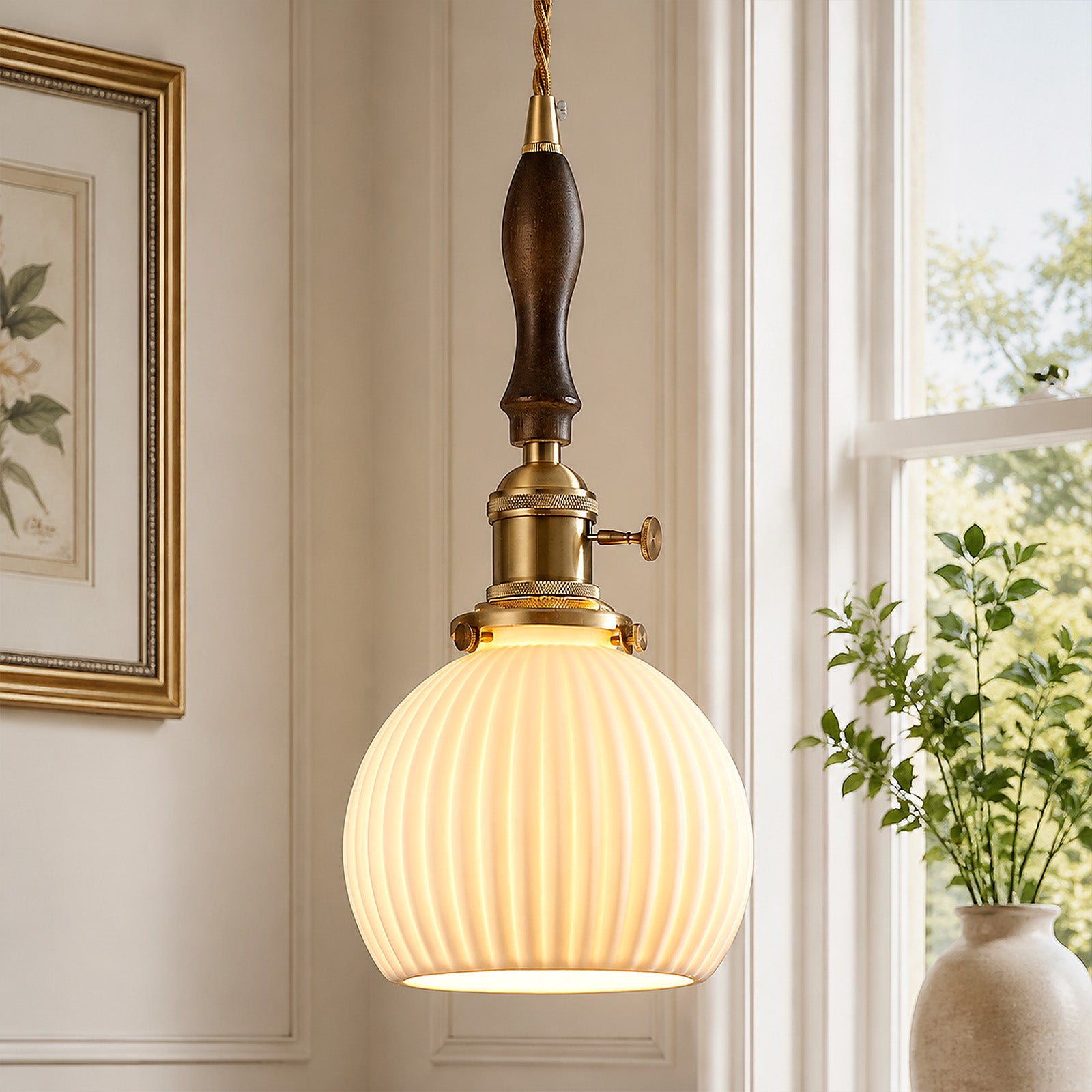 Retro Nordic Striped Ceramic Pendant Light Series