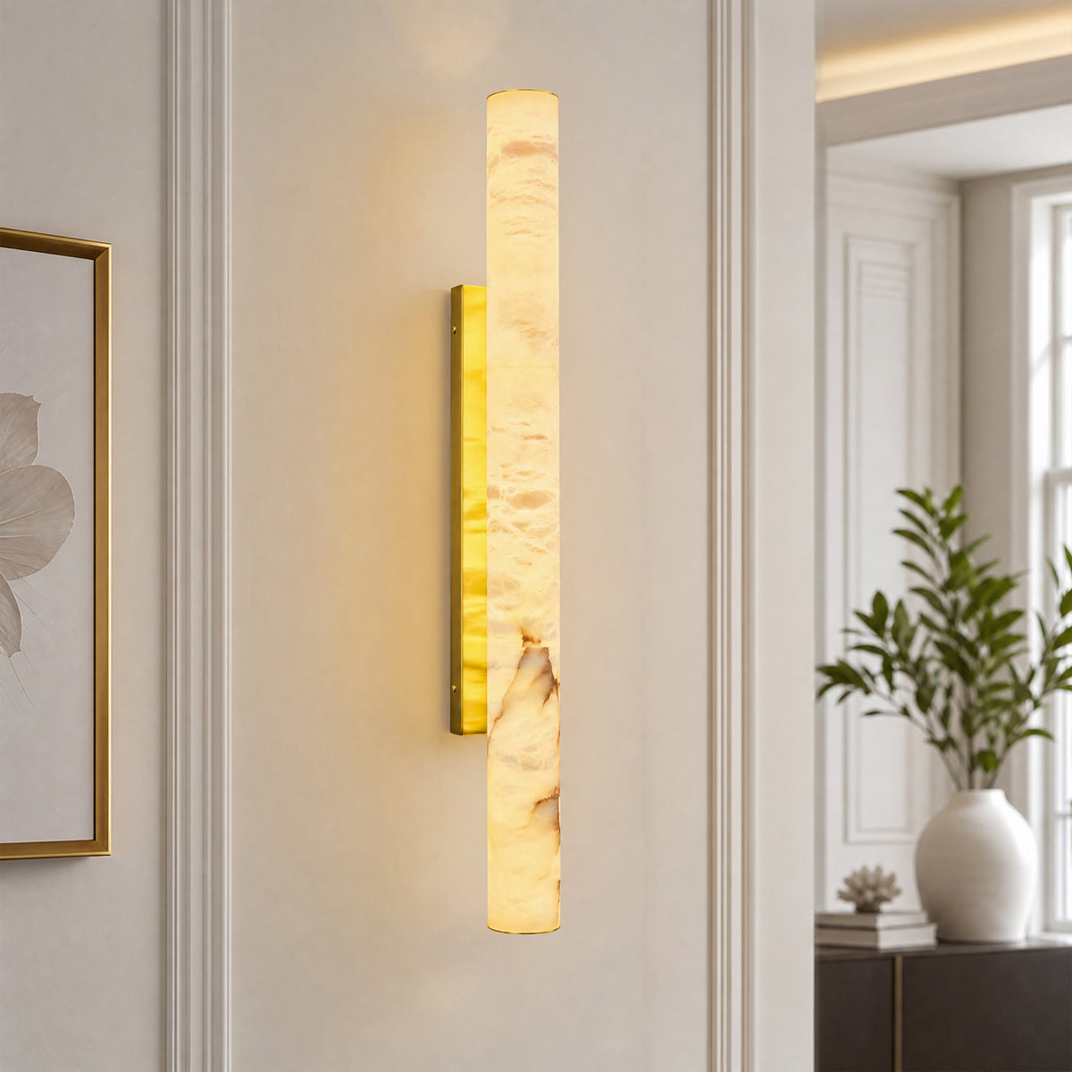 Slim Cylinder Natural Stone Alabaster LED Wall Light for Hallways