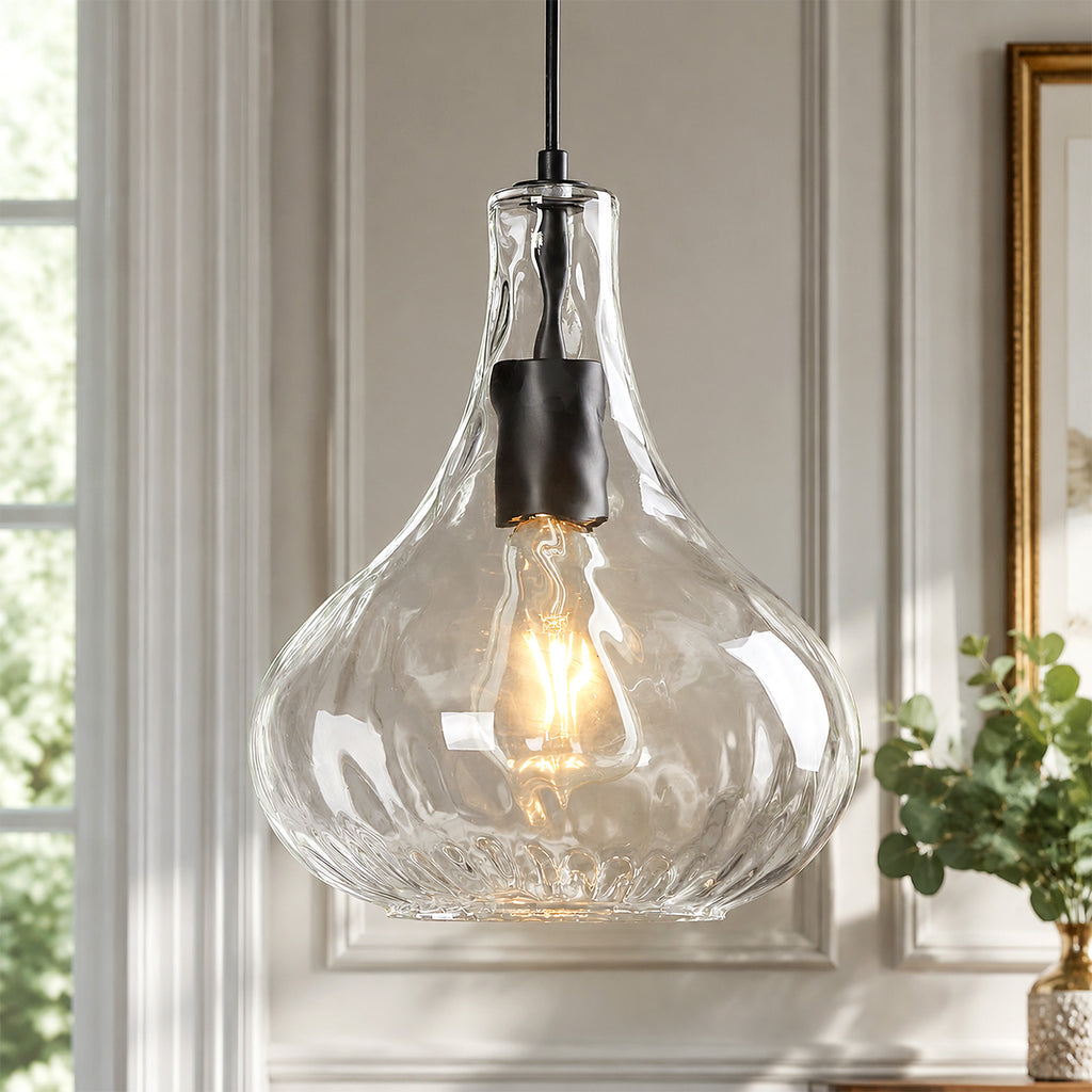 Modern Farmhouse Clear Teardrop Hammered Glass Pendant Light