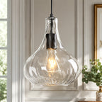 Modern Farmhouse Clear Teardrop Hammered Glass Pendant Light