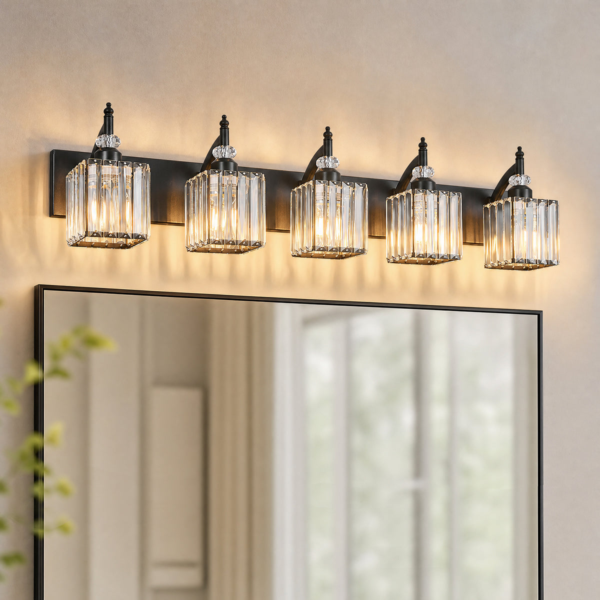 Transitional Luxury Square Prism Fluted Crystal Bathroom Vanity Light