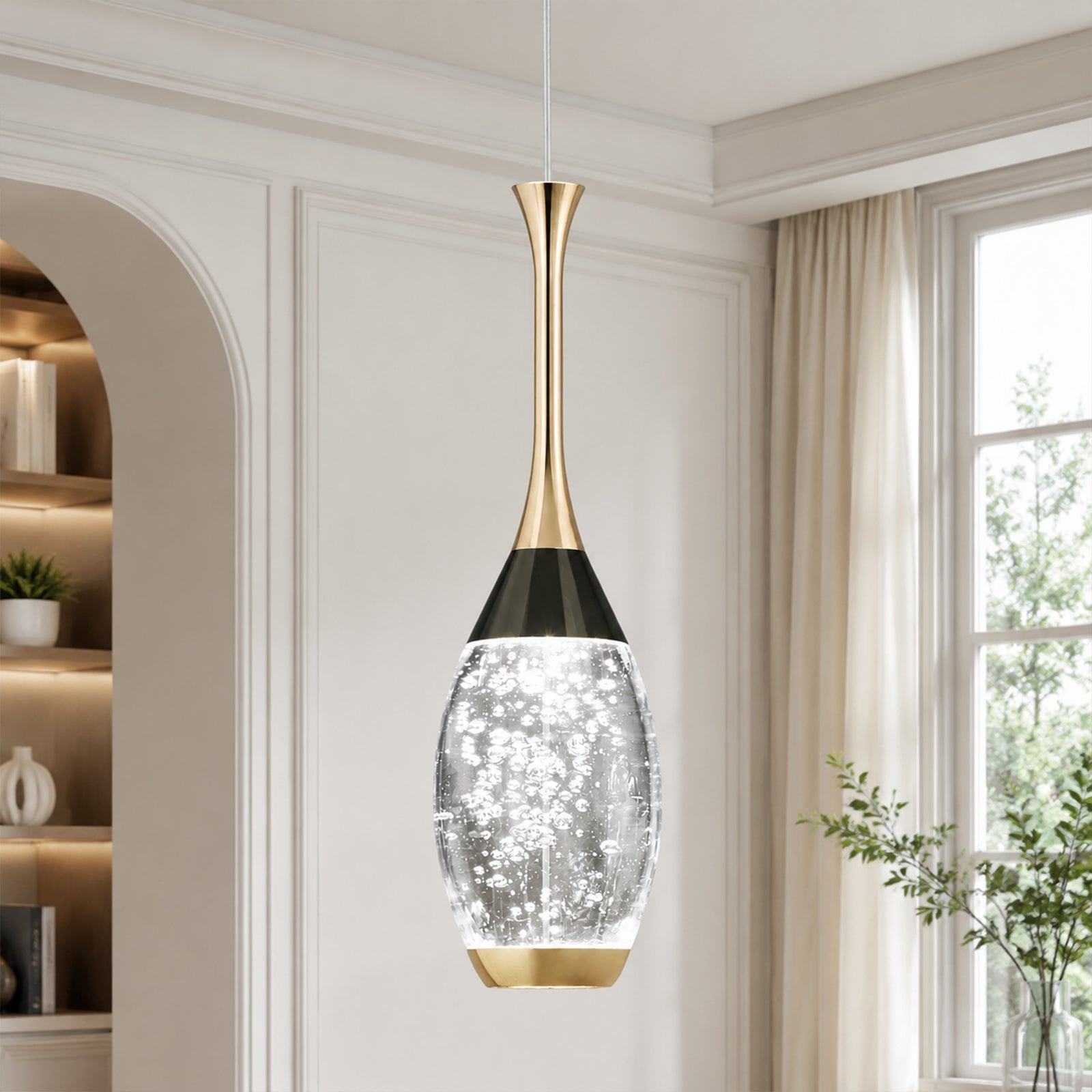 Mini Teardrop LED Black Gold Crystal Pendant Light