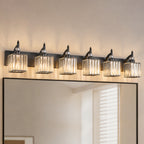Transitional Luxury Square Prism Fluted Crystal Bathroom Vanity Light