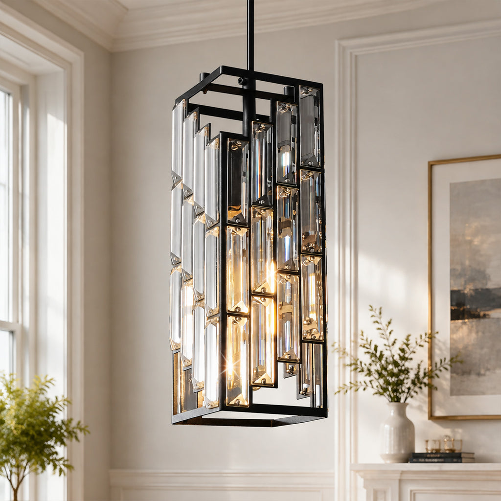 Luxury Frame Rectangular Crystal Linear Pendant Light