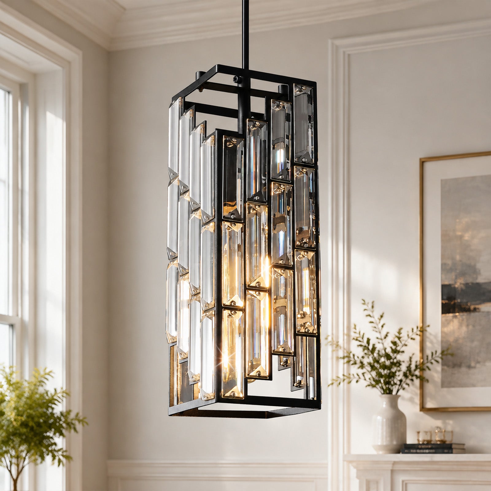 Luxury Frame Rectangular Crystal Linear Pendant Light