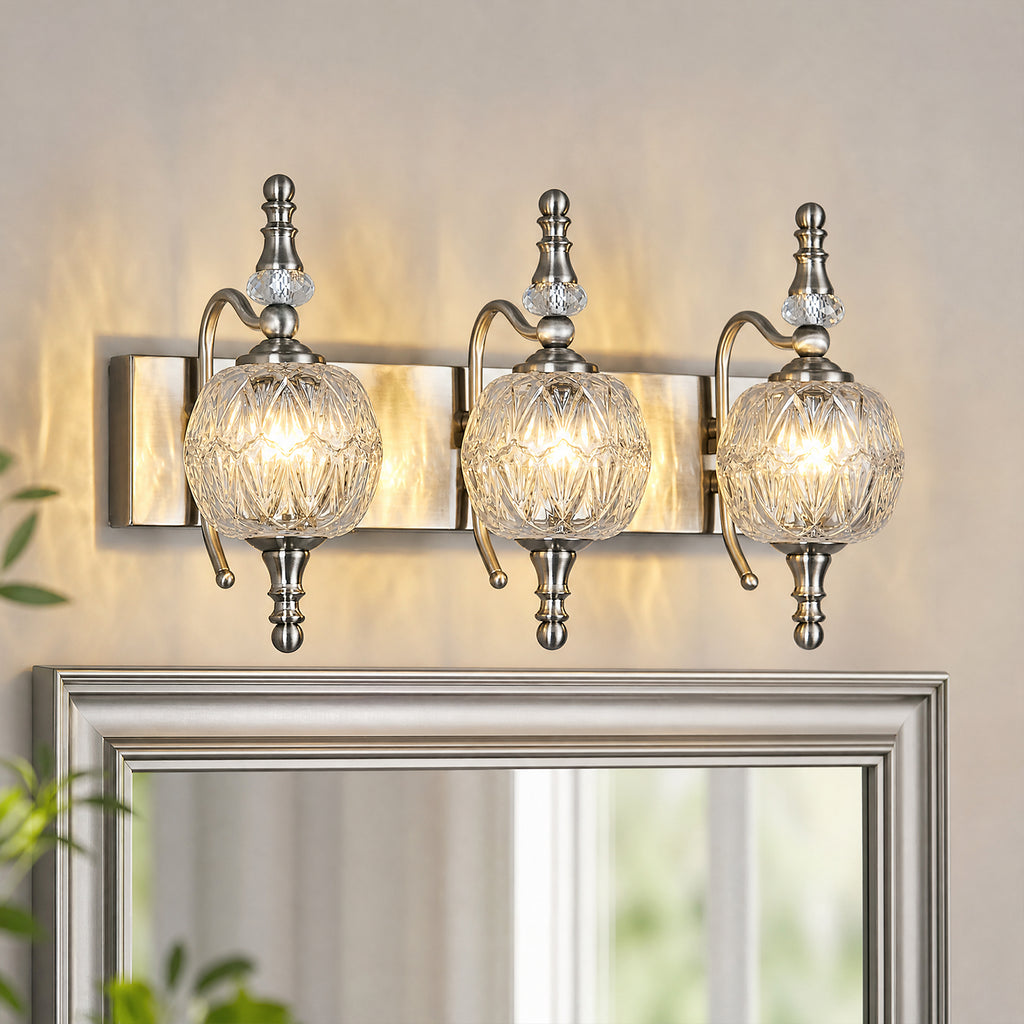 Classic Vintage Round Textured Glass Bathroom Vanity Light