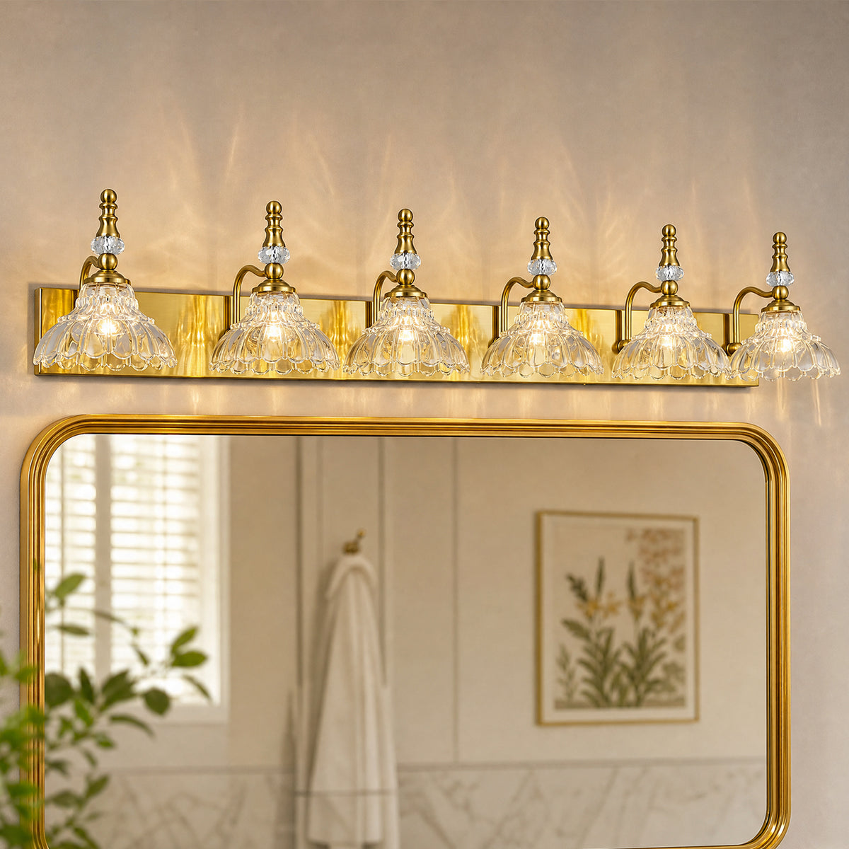 Vintage Clear Flower Glass Shade  Bathroom Vanity