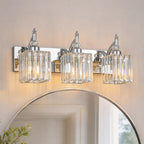 Transitional Luxury Square Prism Fluted Crystal Bathroom Vanity Light