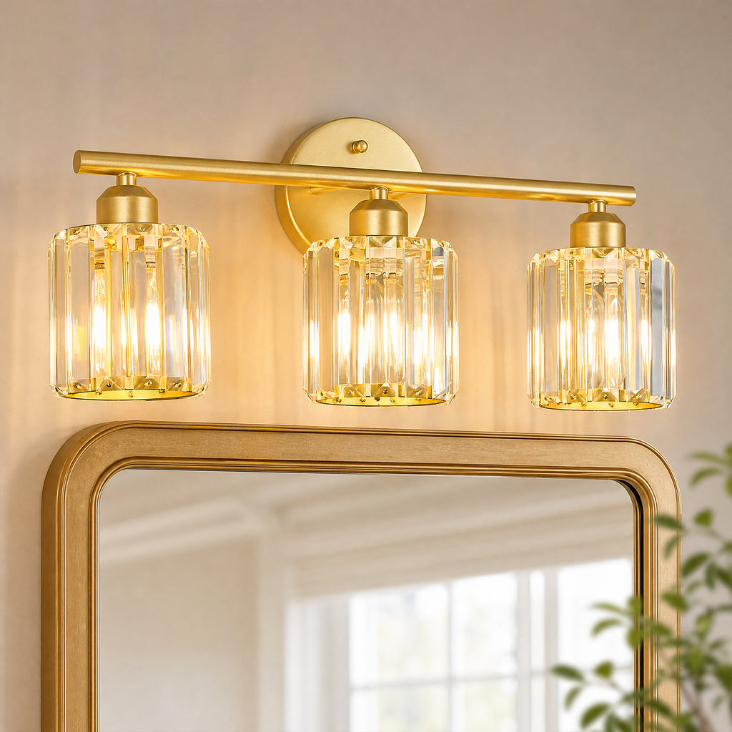Modern Linear Fluted Crystal Bathroom Vanity Light