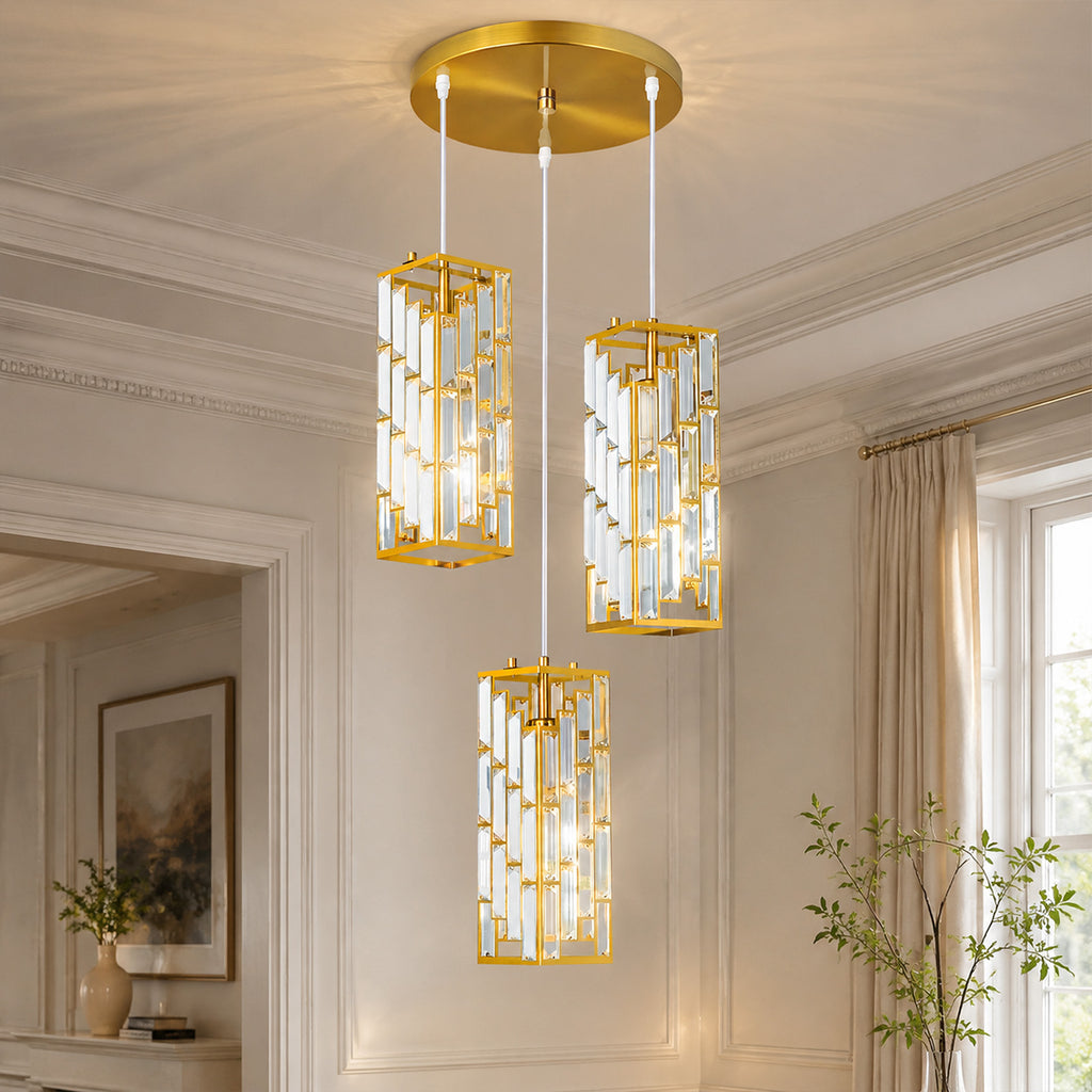 Luxury Frame Rectangular Crystal Linear Pendant Light