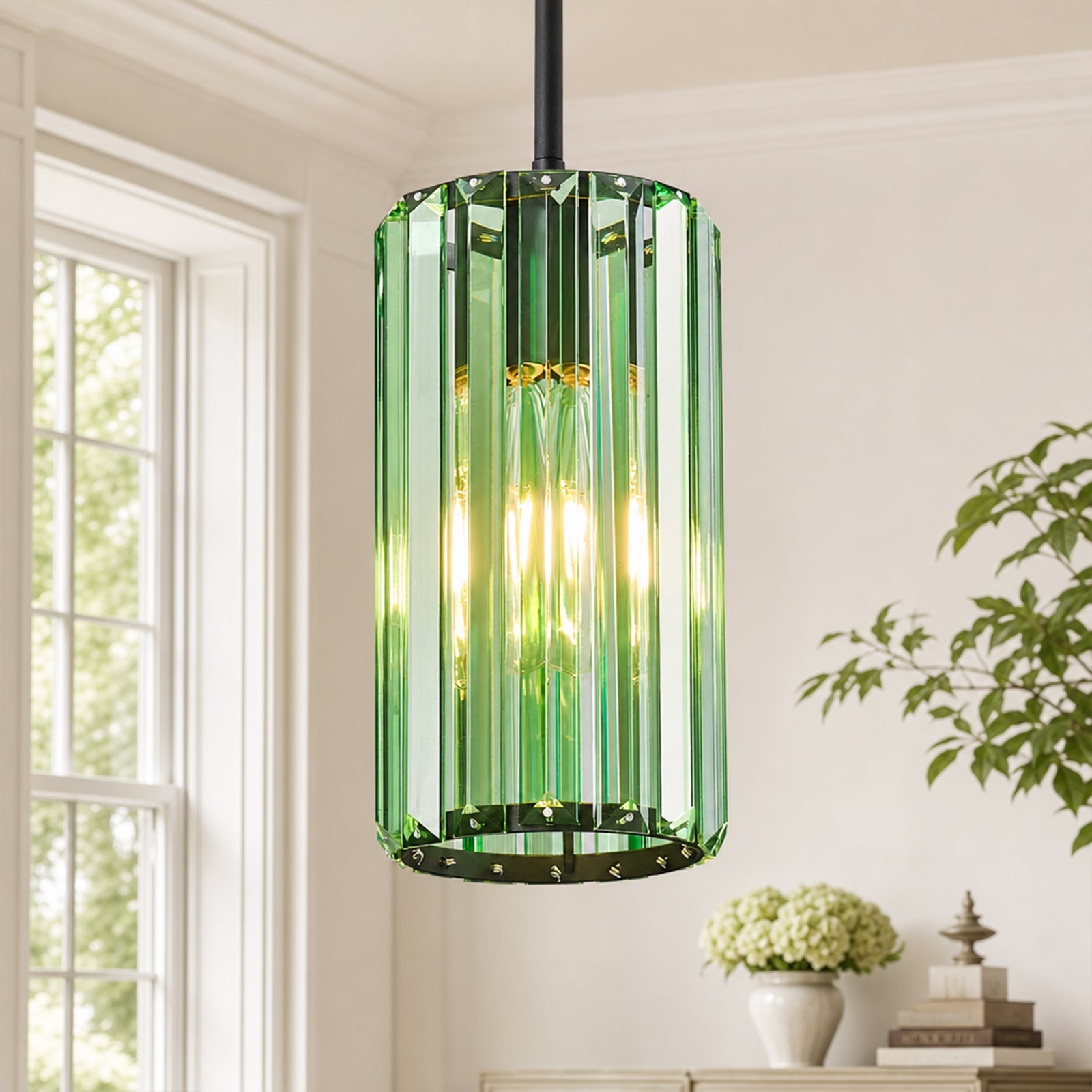 Minimalist Vertical Faceted Crystal Cylinder Pendant Light