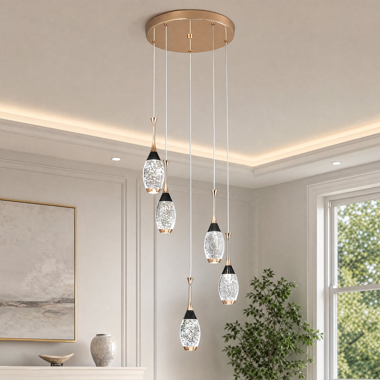 Mini Teardrop LED Black Gold Crystal Pendant Light