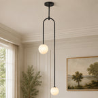 Minimalist U-Shaped Two Milky White Globe Glass Chandelier