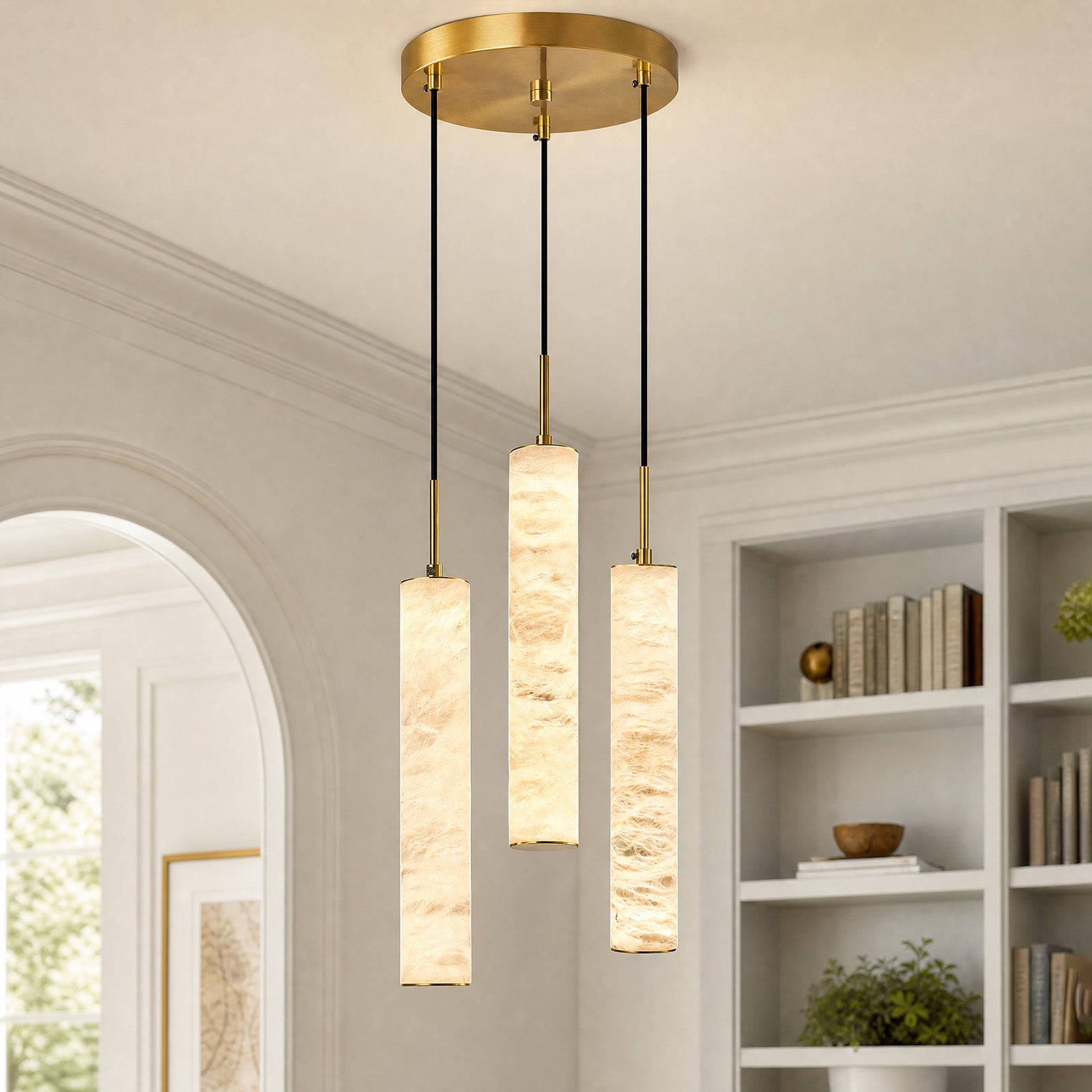 Natural Alabaster Marble Long Tube LED Pendant Light