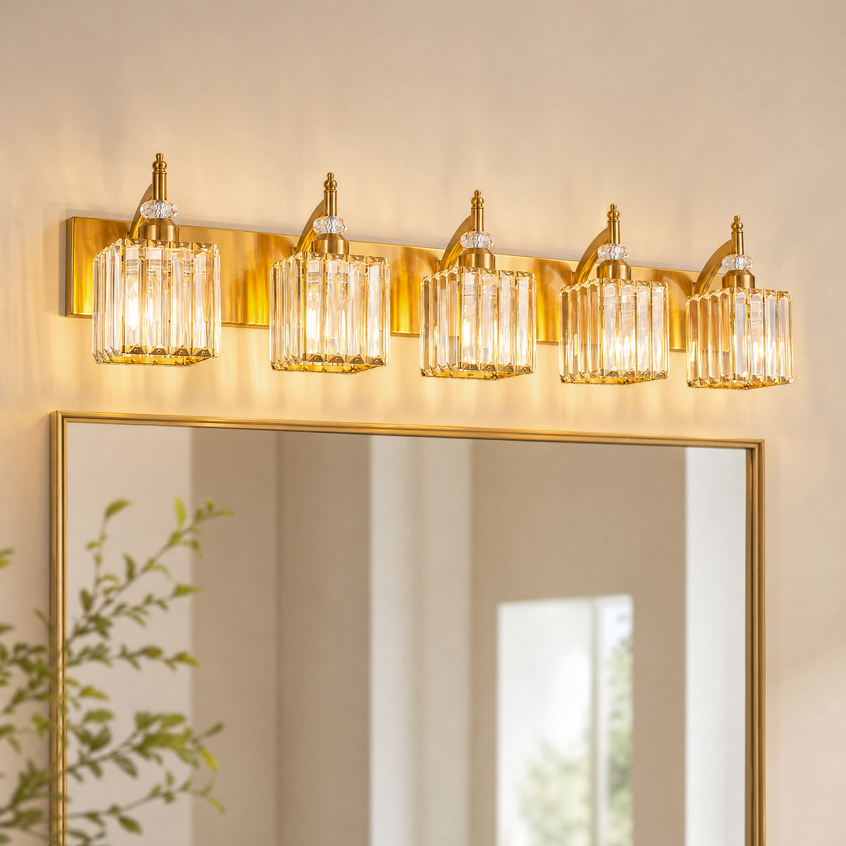 Transitional Luxury Square Prism Fluted Crystal Bathroom Vanity Light