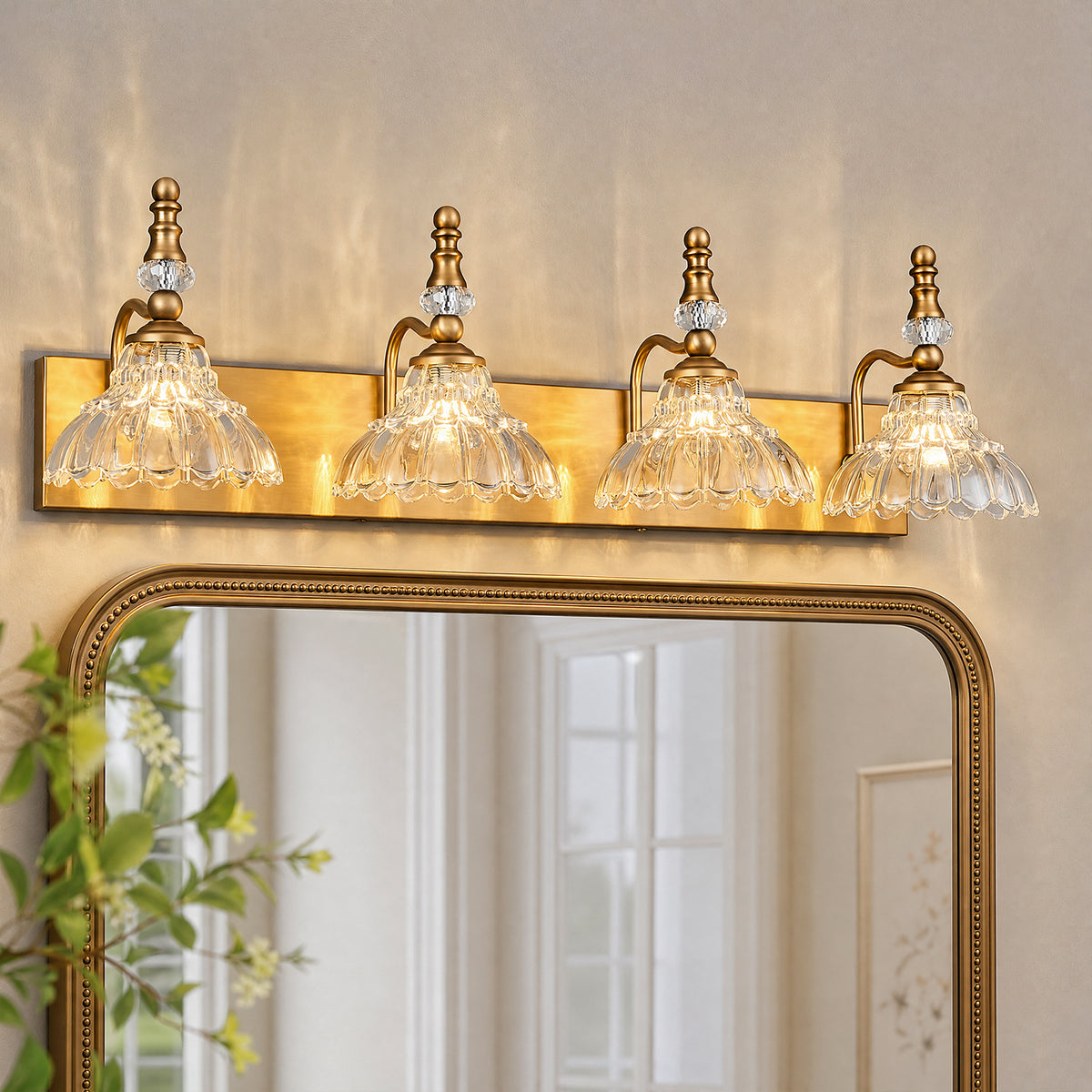 Vintage Clear Flower Glass Shade  Bathroom Vanity