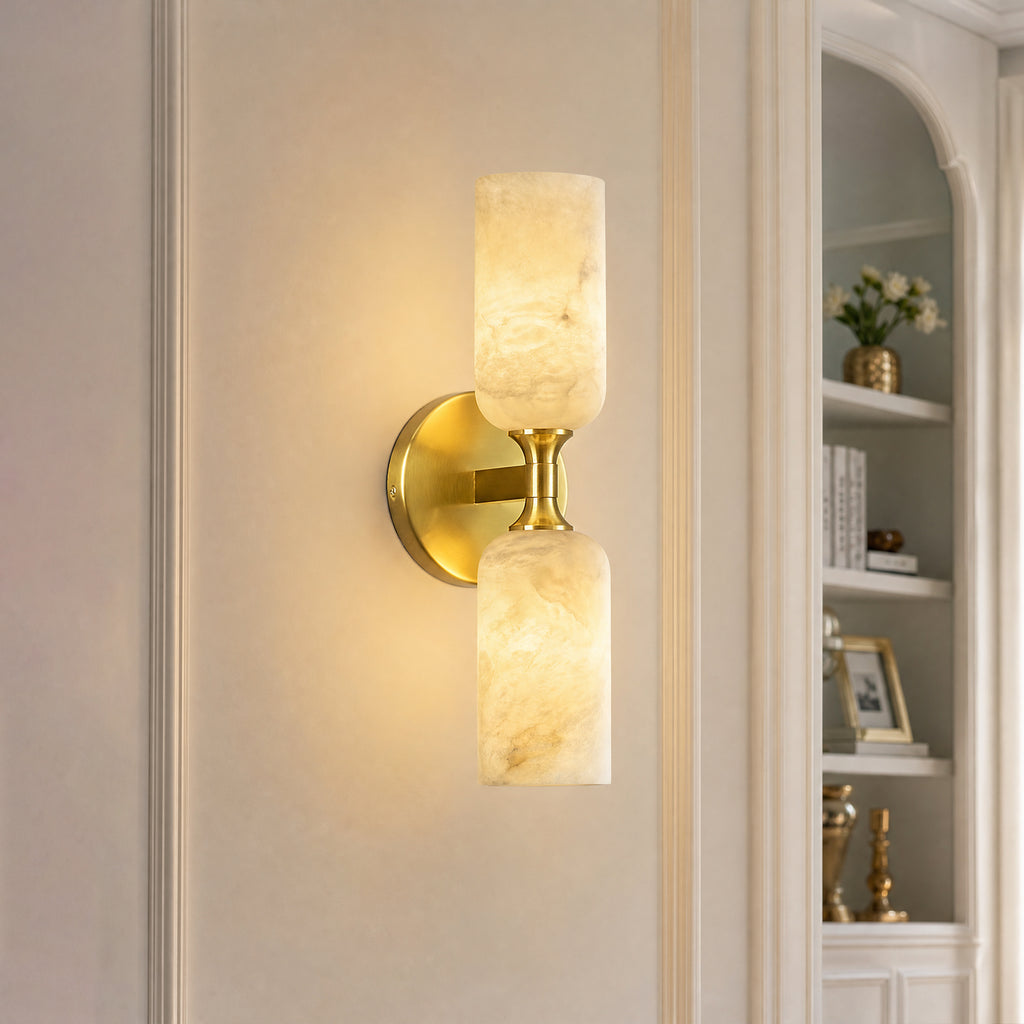 Modern Double Cylinder Up Down Alabaster Wall Sconce