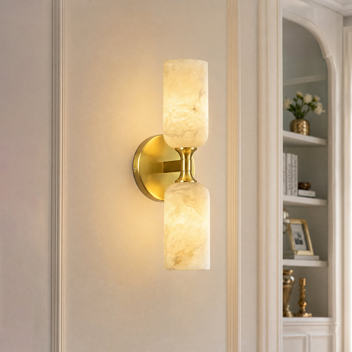 Modern Double Cylinder Up Down Alabaster Wall Sconce