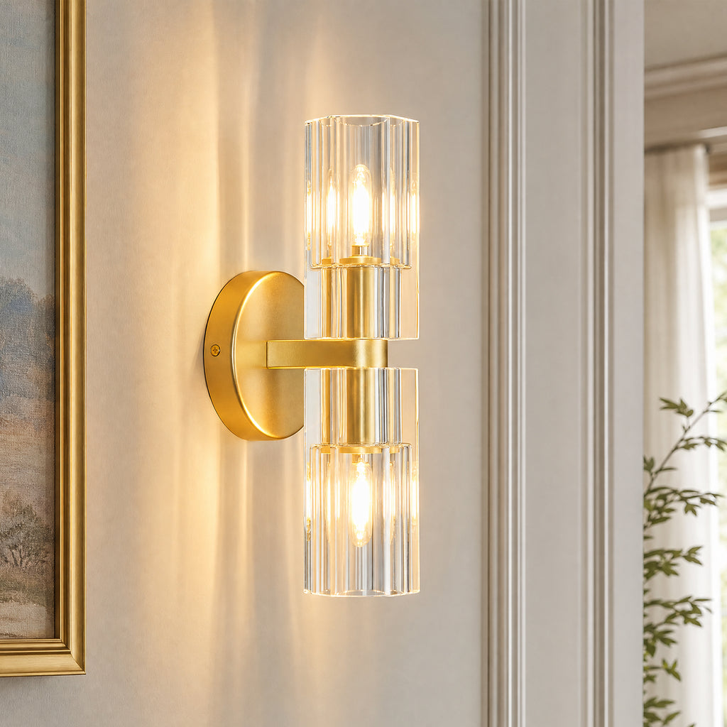 Modern Luxury Vertical Double Cylinder Fluted Crystal Wall Sconce