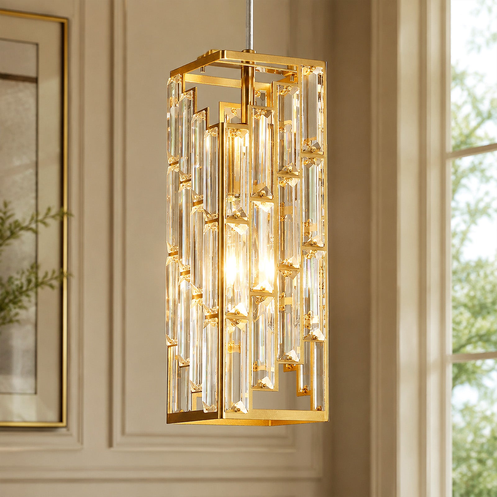 Luxury Frame Rectangular Crystal Linear Pendant Light