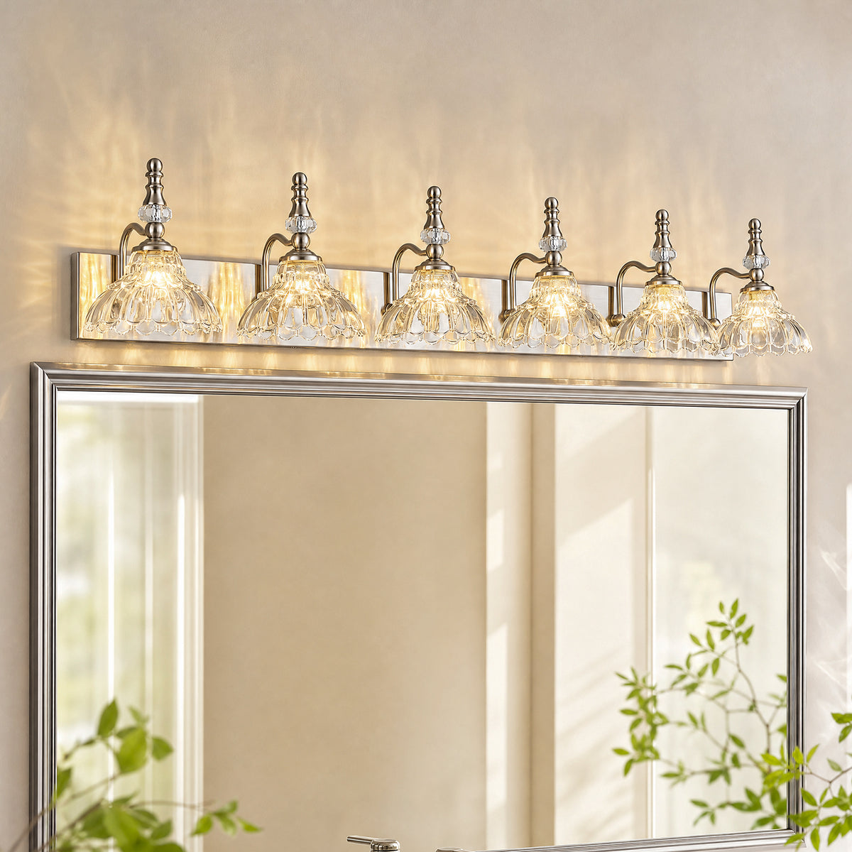 Vintage Clear Flower Glass Shade  Bathroom Vanity