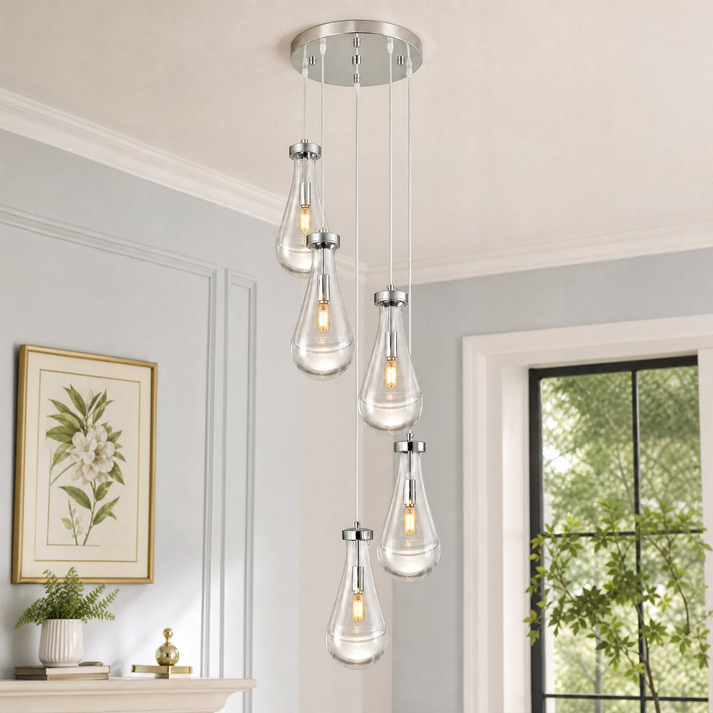 Raindrop Clear Solid Glass Adjustable Suspension Cord Pendant Light