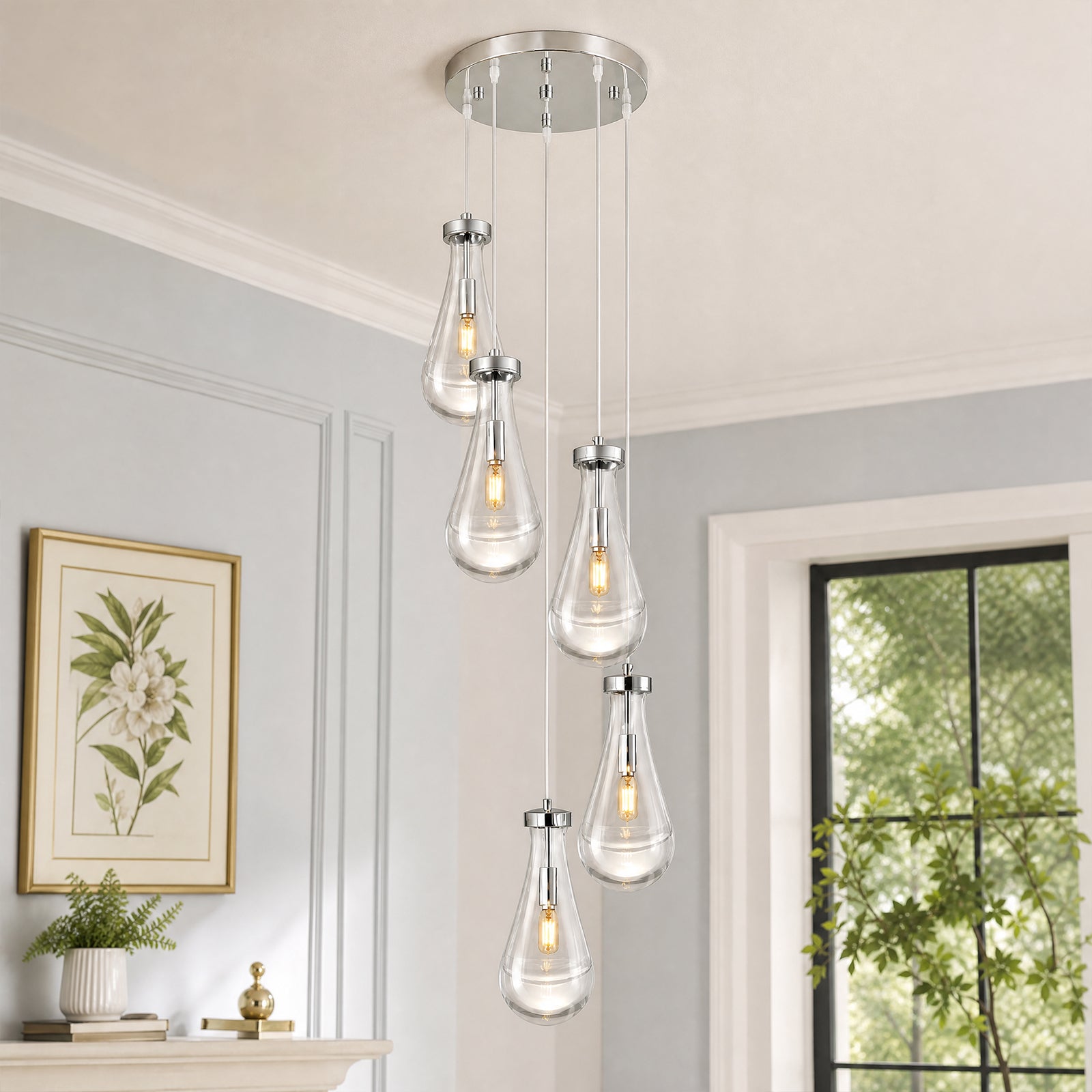 Raindrop Clear Solid Glass Adjustable Suspension Cord Pendant Light