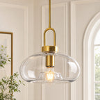 Minimalist Oval Shaped Glass Pendant Light with U-shaped Brass Handle