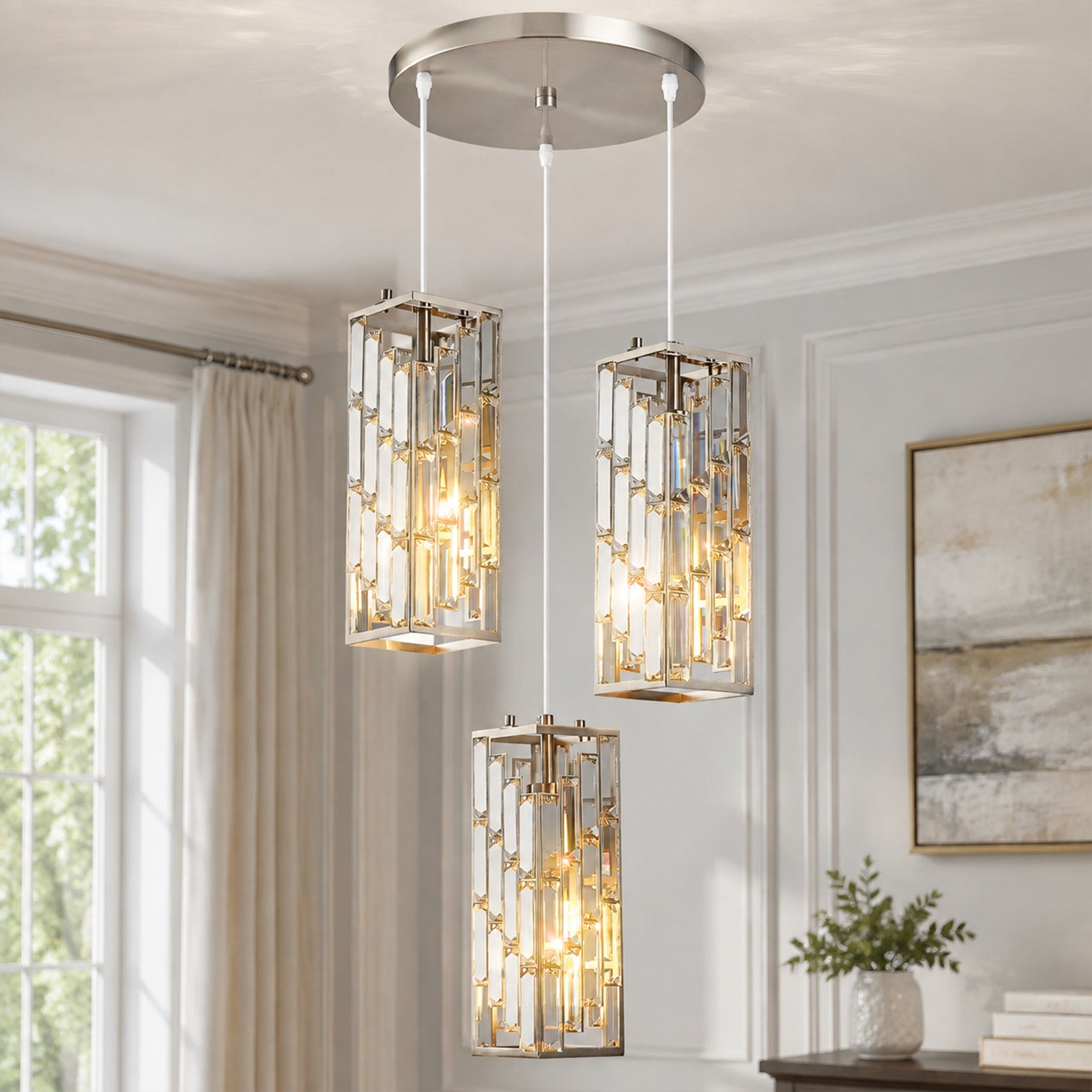 Luxury Frame Rectangular Crystal Linear Pendant Light