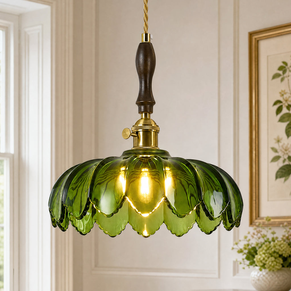 Retro Scalloped Petal Glass Hanging Pendant Light