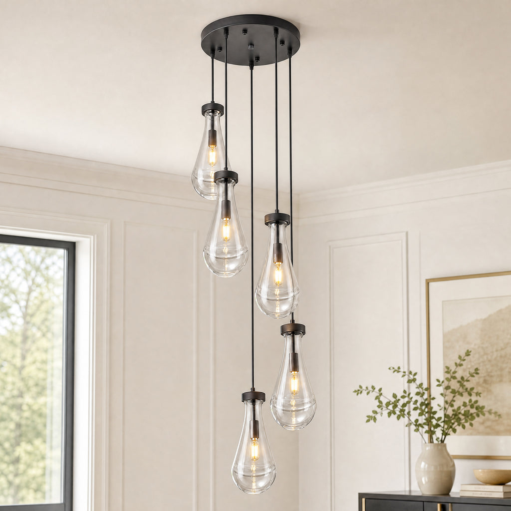 Raindrop Clear Solid Glass Adjustable Suspension Cord Pendant Light
