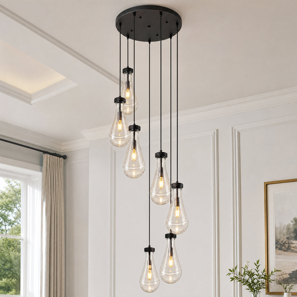 Raindrop Clear Solid Glass Adjustable Suspension Cord Pendant Light