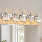 Transitional Luxury Square Prism Fluted Crystal Bathroom Vanity Light