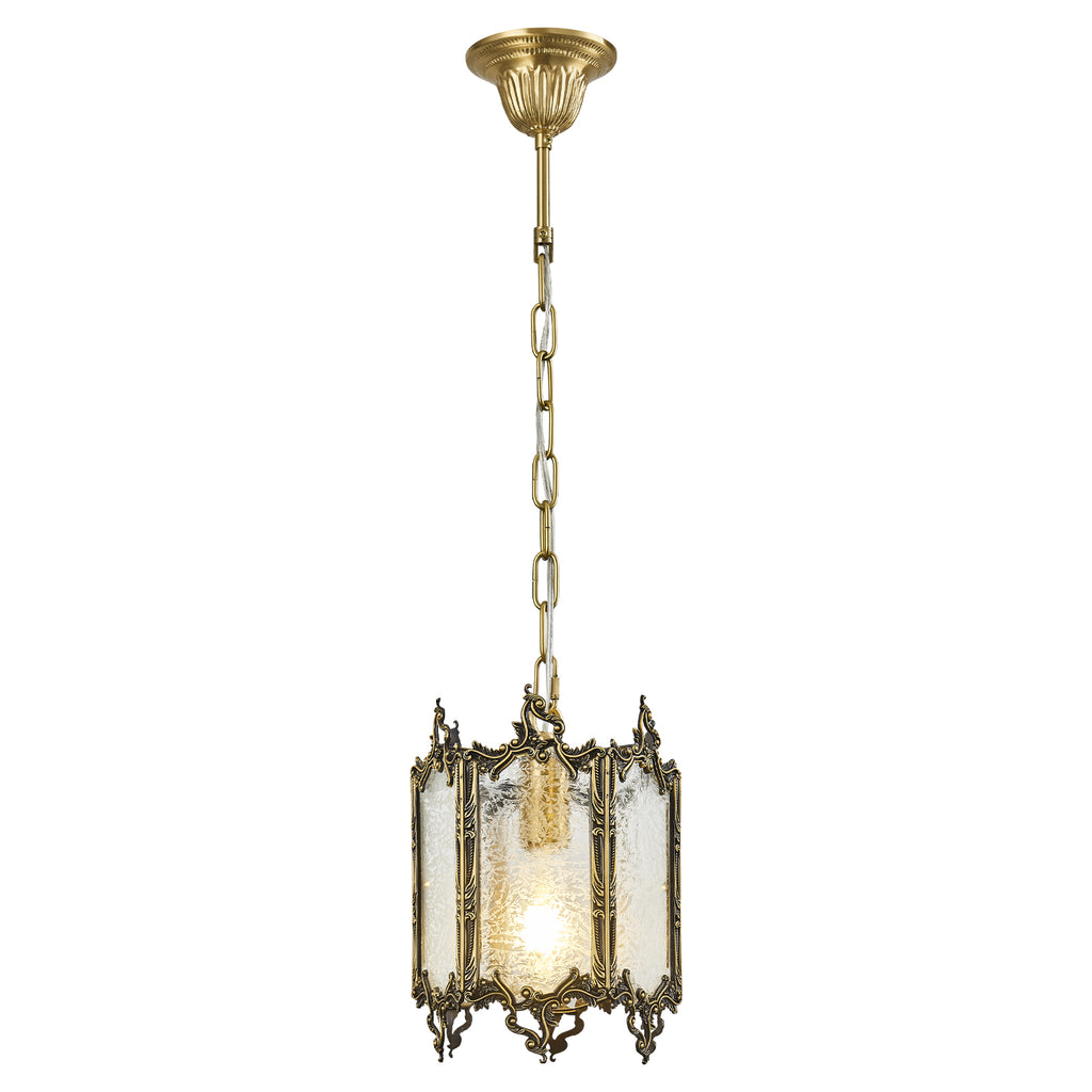 Antique Brass Chandelier with Embossed Rippled Glass